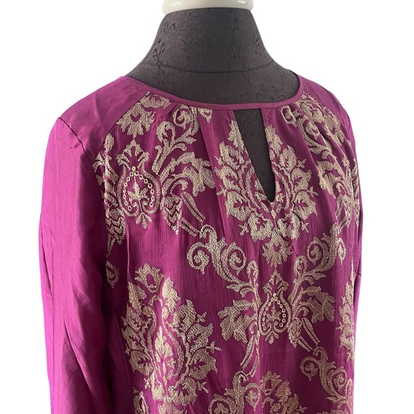 Sundance Womens Medium Renaissance Embroidered Silk Top Purple Burgundy Gold Top - Picture 2 of 5